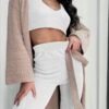 ⁦طقم بيجاما نسائي 3 قطع – بلوزة طويلة الأكمام، توب قصير، وشورت برباط⁩ - الصورة ⁦2⁩