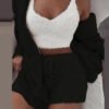 ⁦طقم بيجاما نسائي 3 قطع – بلوزة طويلة الأكمام، توب قصير، وشورت برباط⁩ - الصورة ⁦7⁩